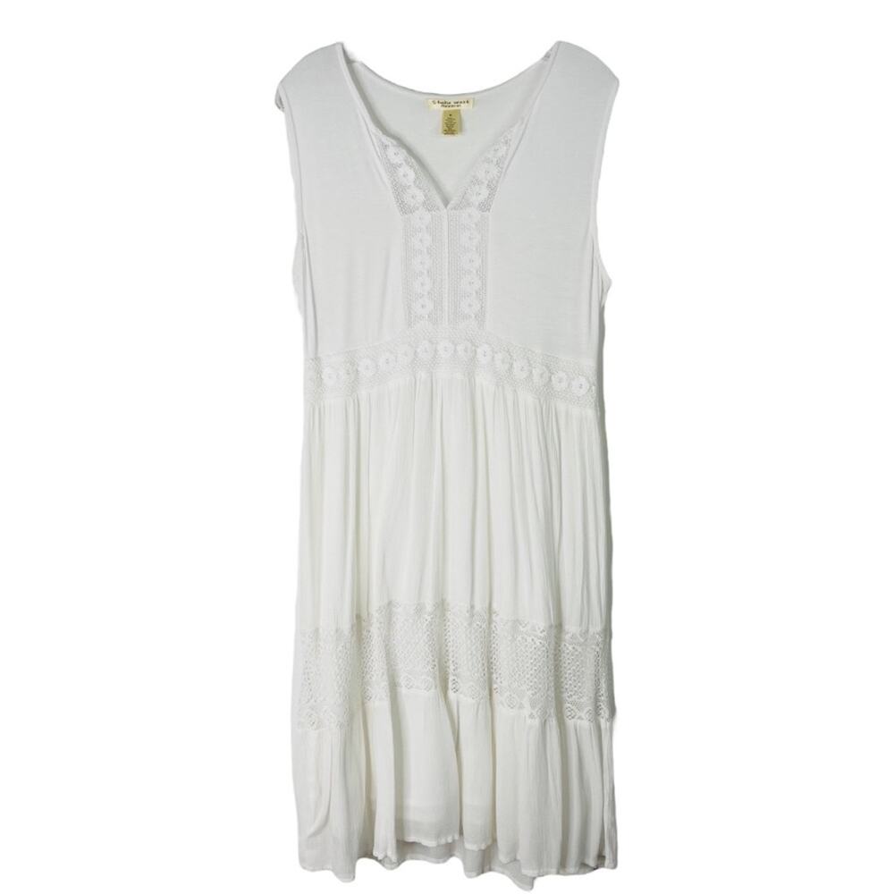 Studio West white lace crochet boho cottagecore tier midi dress medium